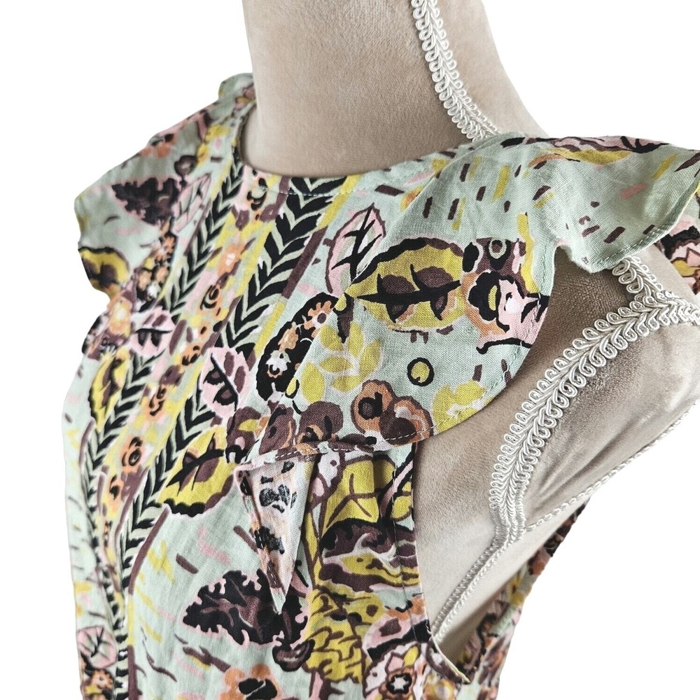 Free People Tunic Top Summer In Tulum Boho Floral Green Combo Peasant Sz XS - Picture 4 of 10